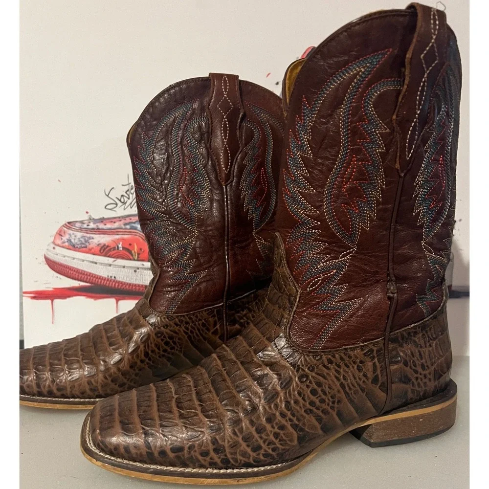 Cavender's Western Cowboy Boots Youth 6D Brown Caiman Print CV20149Y Excellent